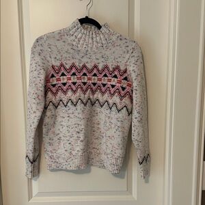 LOFT White and Pink Patterned Turtleneck Sweater